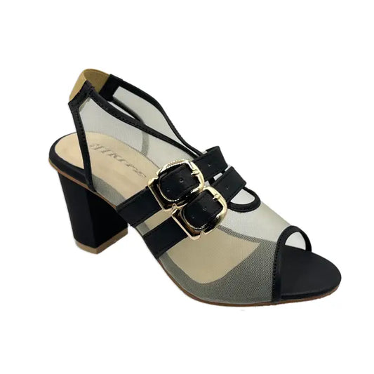 Block Heel Net Sandal FT-902 - Black / 35 - Heel