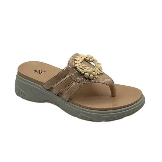 Buckle Wedge Chappal 0184 - Beige / 36 - Slipper