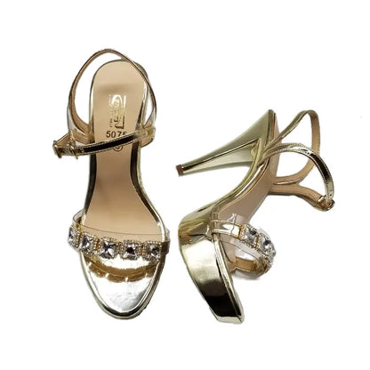 Crystal Stone Golden High Heels 960 - Heel