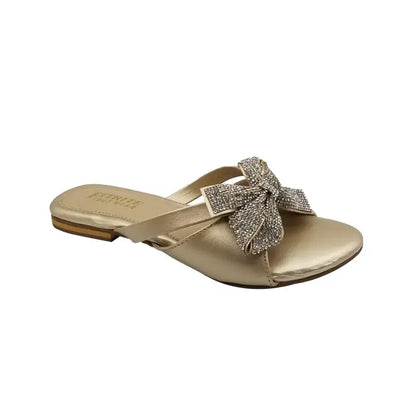 Flat Fancy Slippers FT-1141 - Golden / 36 - Flat Chappal